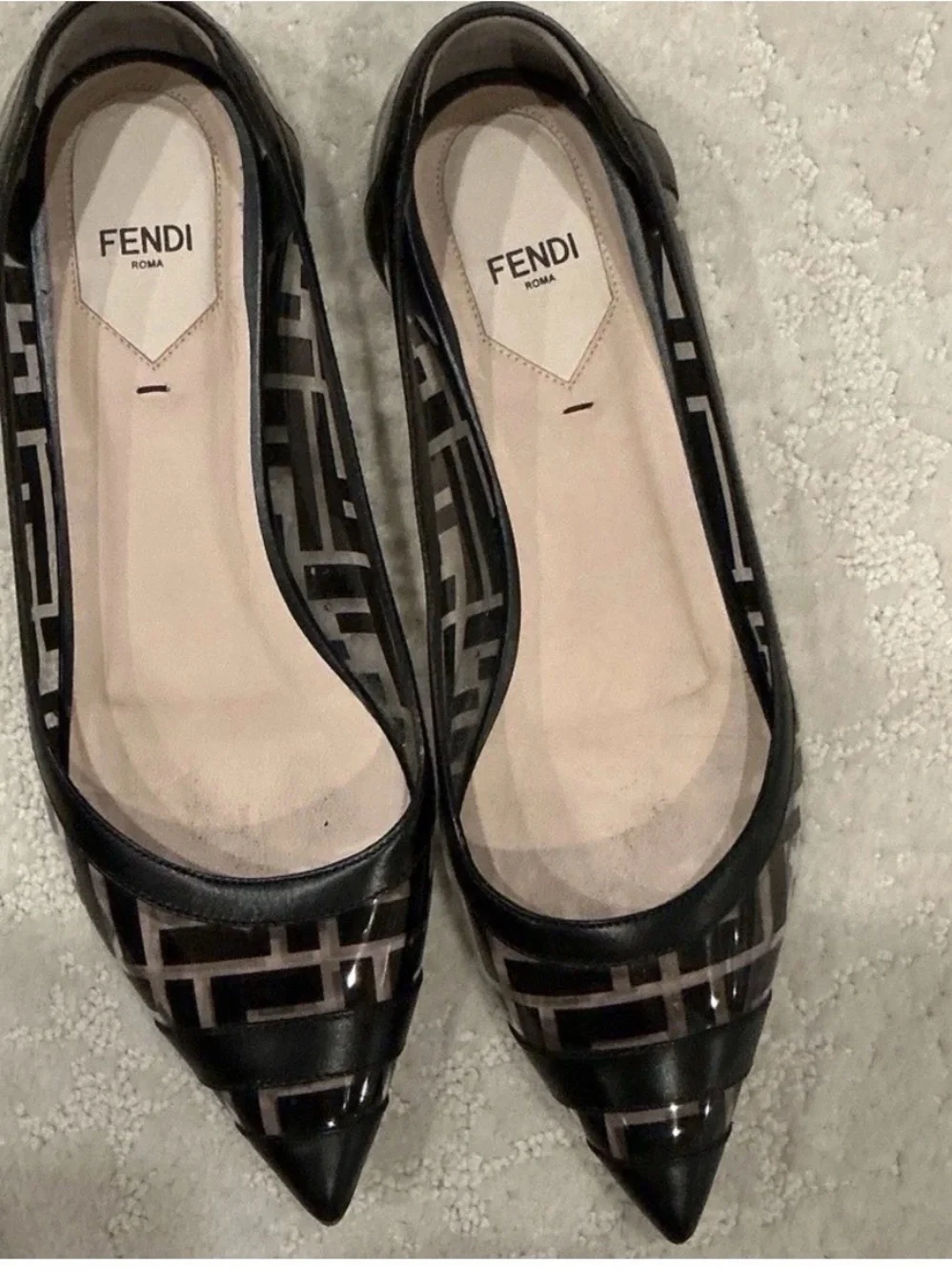 Fendi Black PVC Colibri Clear Leather FF Logo Pointed Ballerina Ballet Flat 37